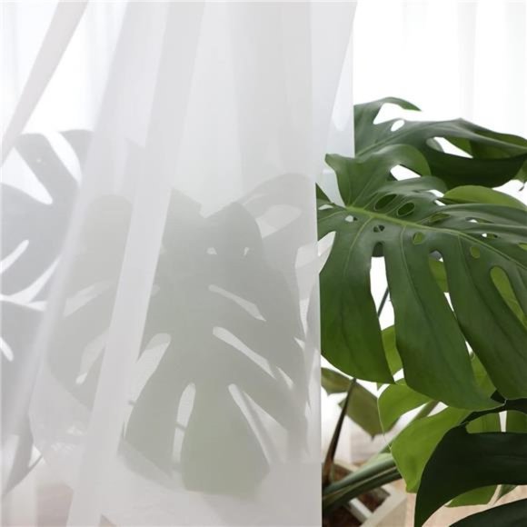 Window White Sheer Curtains 84 Inches Length 2 Panels Set Window Sheer White - Picture 3 of 5